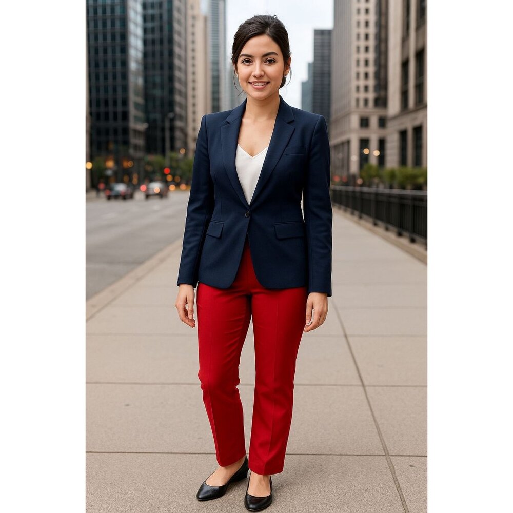 7th Avenue Design Studio Medium Red Pants Bold Chic Trousers Wide Leg Retro Chic - Picture 2 of 10